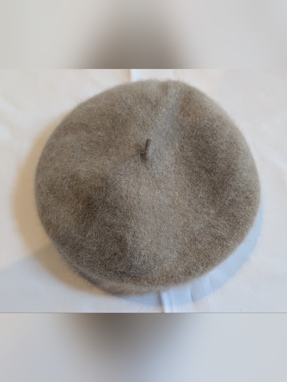Soft Fuzzy Beret in Taupe Angora Rabbit Fur Hat By Milsa Japan